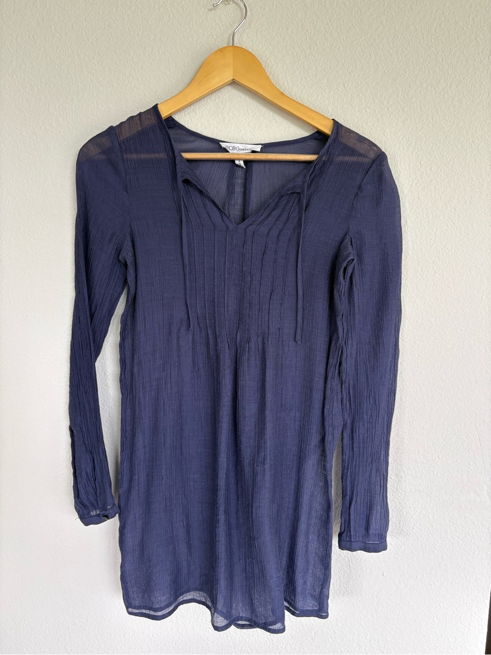 BCBG Long Sleeve Navy sheer Tunic Dress- XXS swim suit cover up - Picture 1 of 5